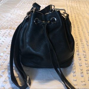 ROOTS Leather Bucket Bag - Black